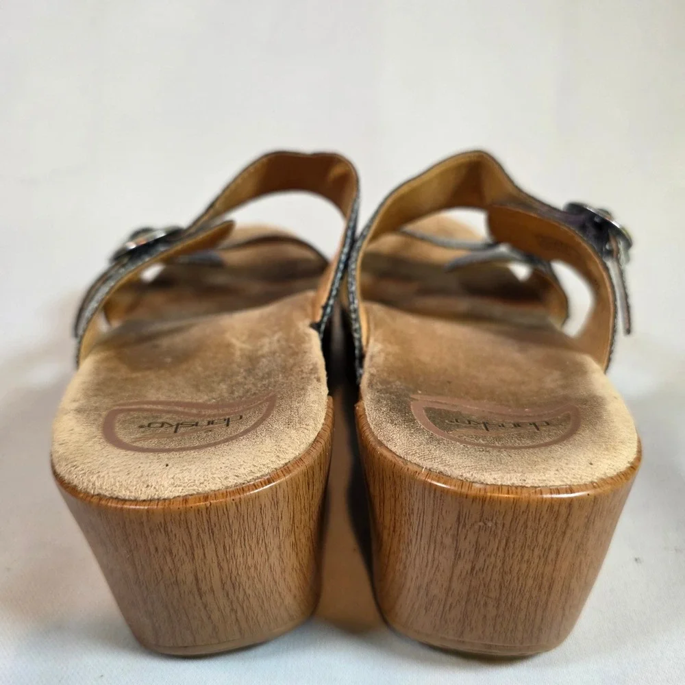 Dansko Sophie Sandals Iridescent Blue Leather Platform Wedge Womens 40 ‎ 9.5